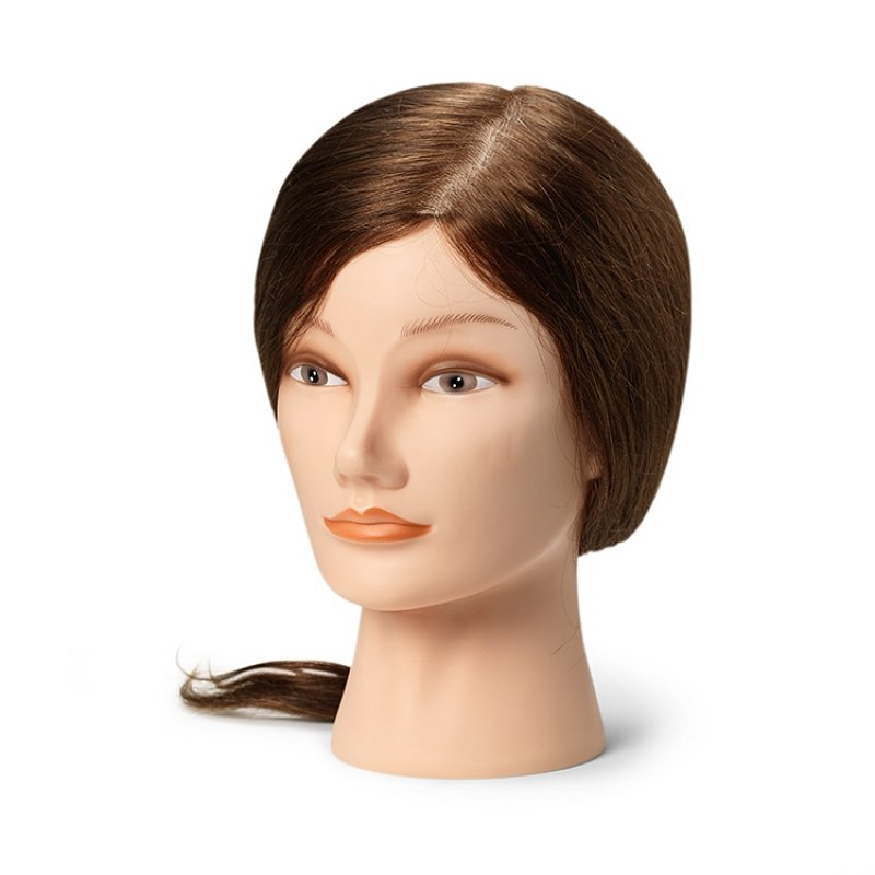 MANNEQUIN FEMALE DARK  9860-62 – cvičná hlava, prírodné vlasy